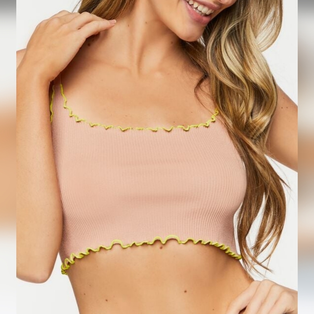 New. Ribbed Crop Top with Yellow Trim